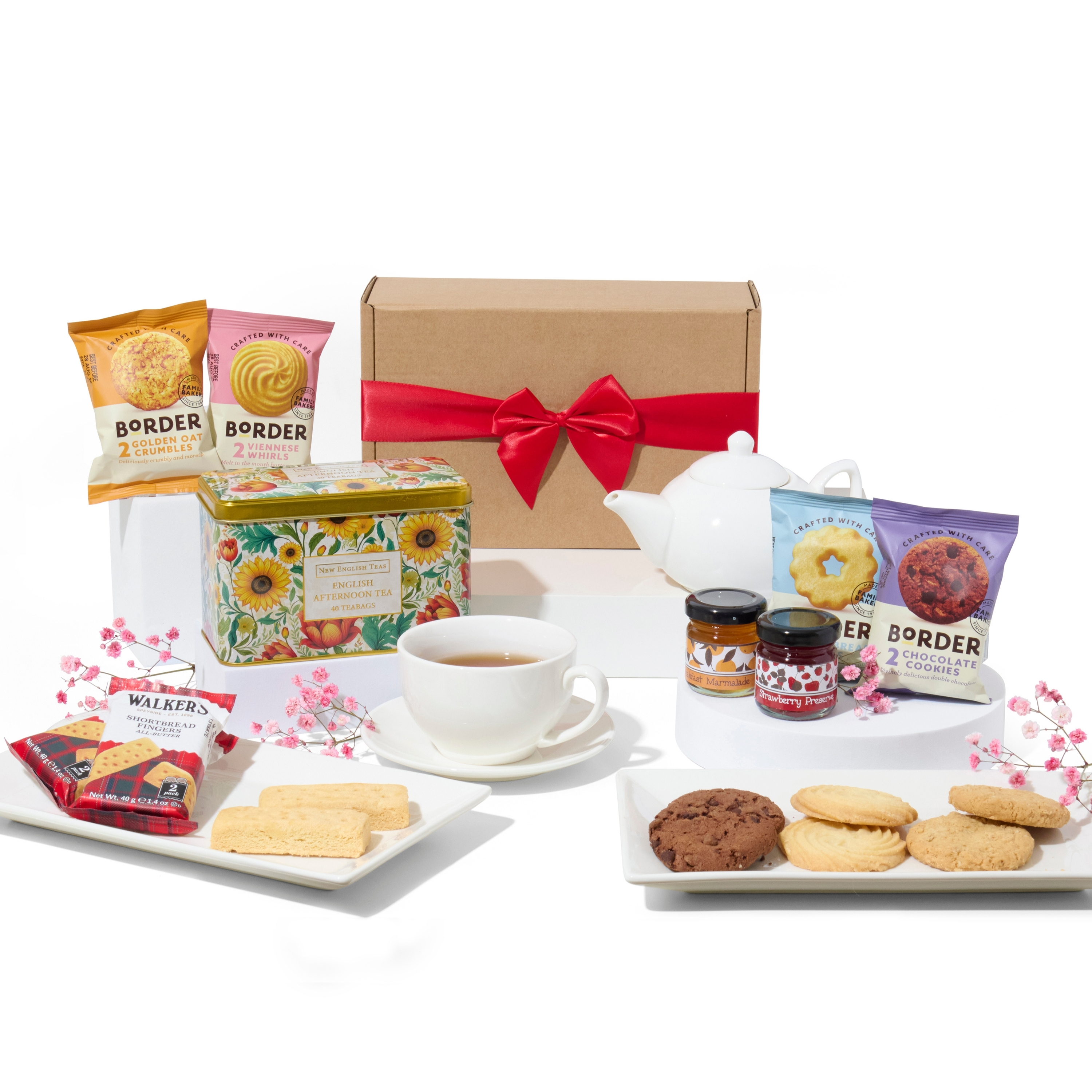 Afternoon Tea Hamper Bundle with English afternoon tea tin and biscuits from Windmill Gifts